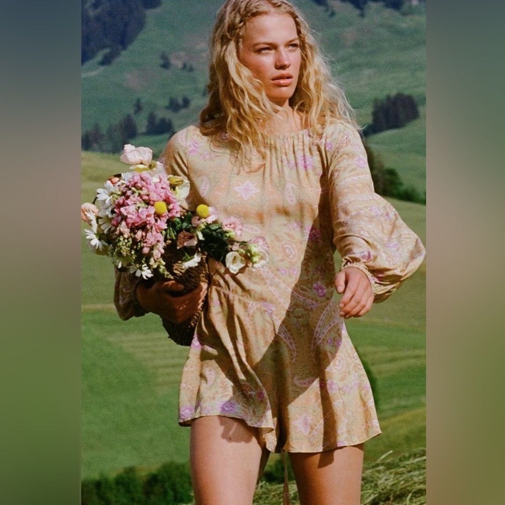 NEW SPELL belladonna long sleeve romper in dusty olive
